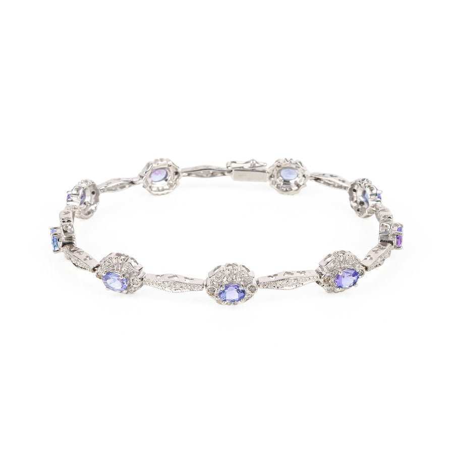 14K White Gold Tanzanite & Diamond Bracelet