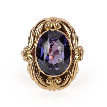 14K Yellow Gold Oval Synthetic Purple Sapphire Ring