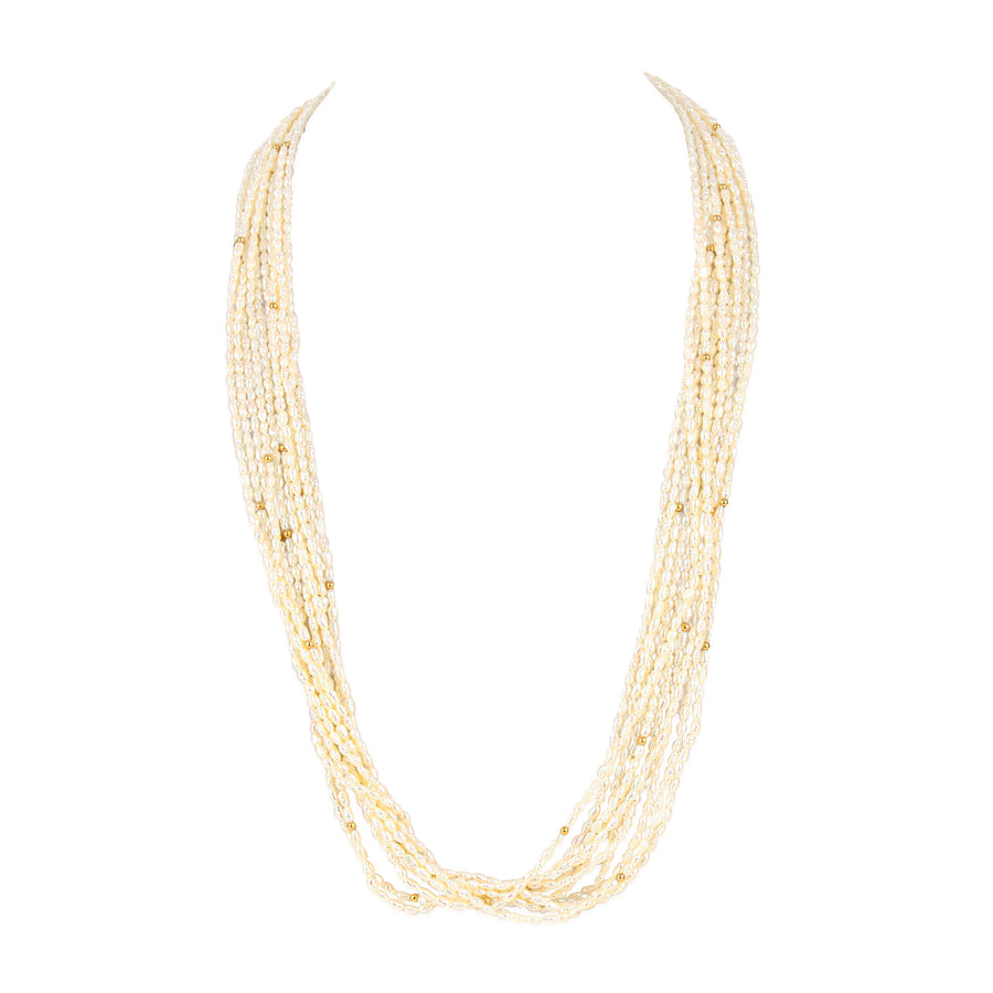 14K Yellow Gold 10-Strand Rice Pearl Necklace