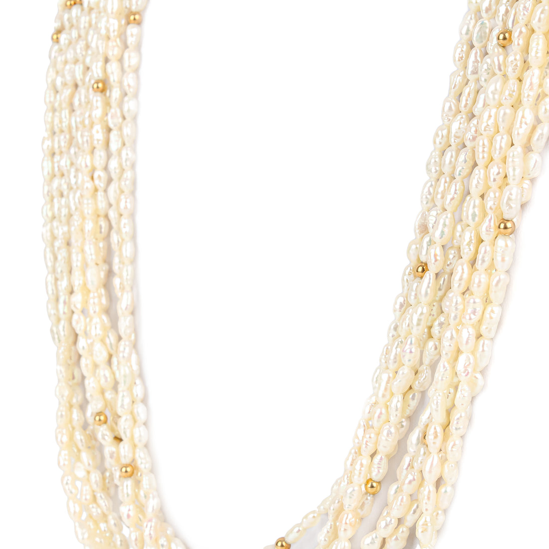 14K Yellow Gold 10-Strand Rice Pearl Necklace