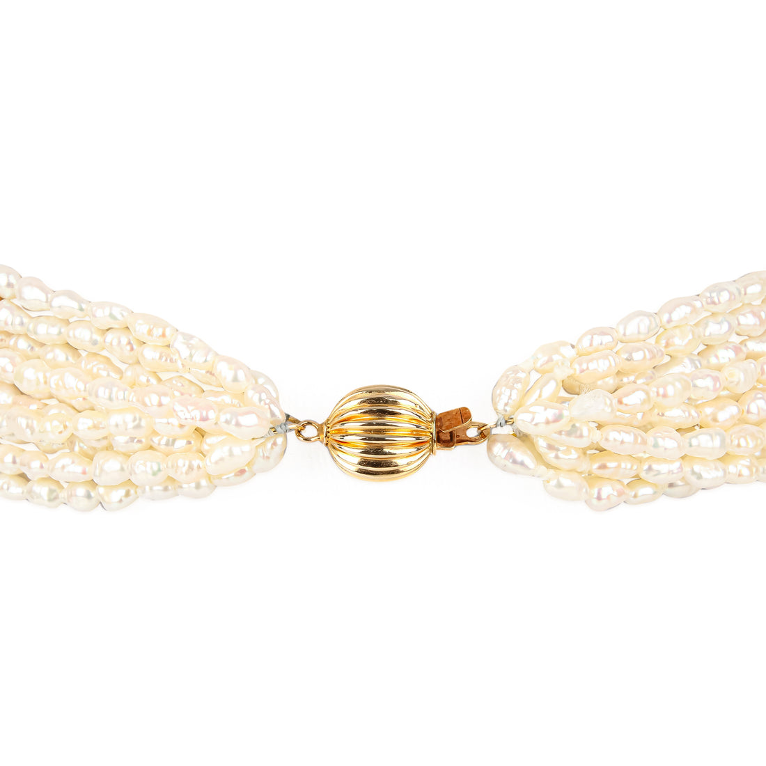 14K Yellow Gold 10-Strand Rice Pearl Necklace
