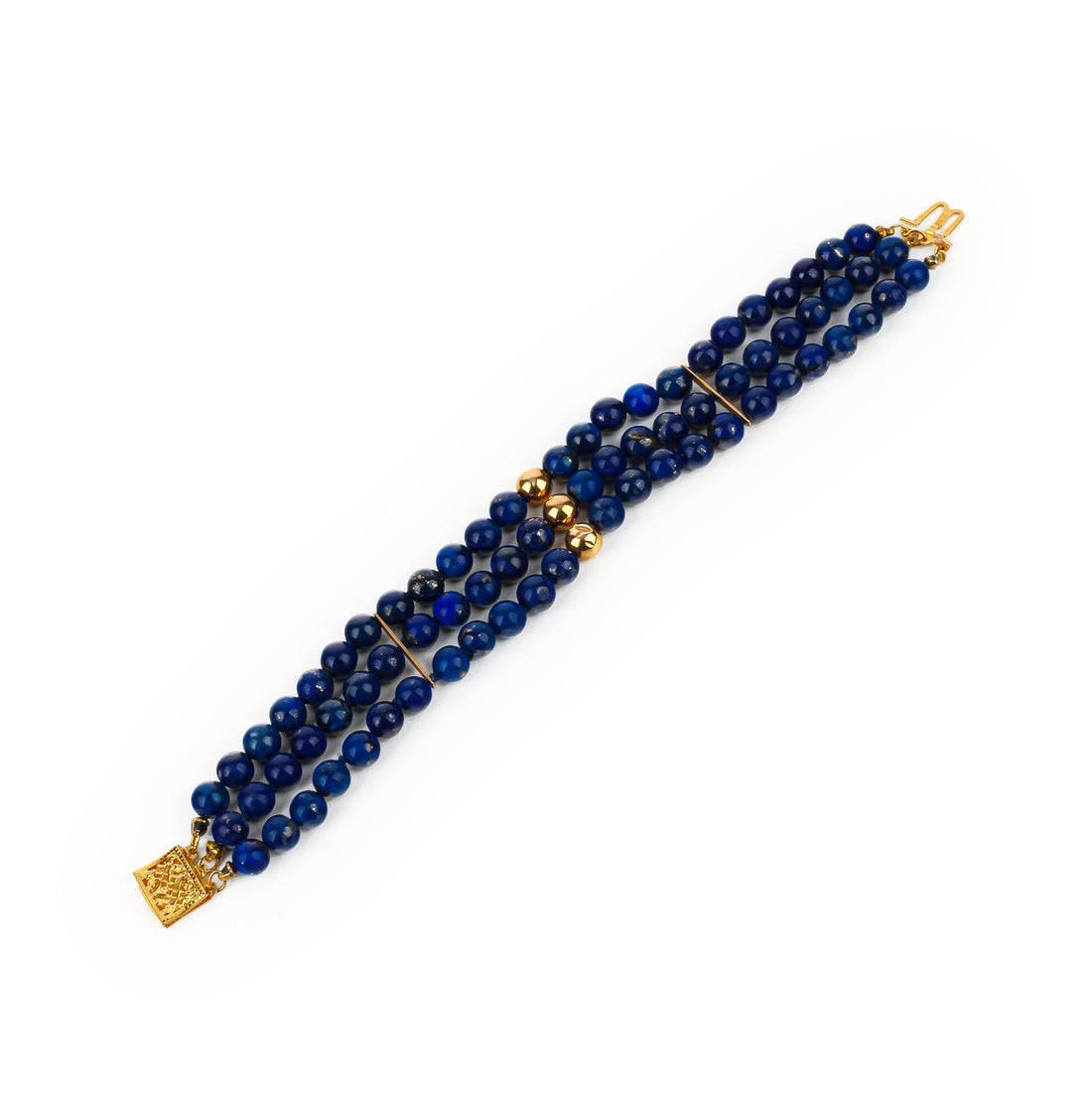 14K Yellow Gold 3-Strand Lapis Bracelet