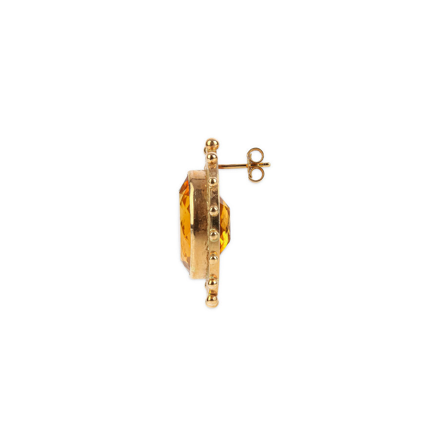 14K Yellow Gold Bezel Set Oval Citrine Stud Earrings