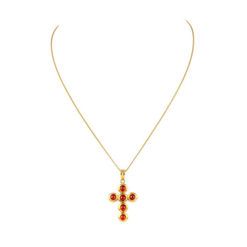 14K Yellow Gold Carnelian Cross Pendant Necklace