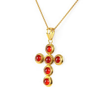 14K Yellow Gold Carnelian Cross Pendant Necklace