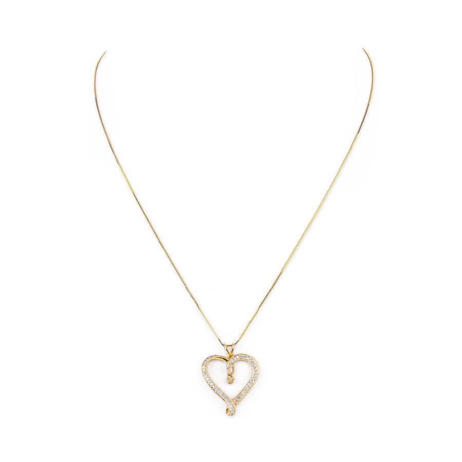 14K Yellow Gold Diamond Heart Pendant Necklace