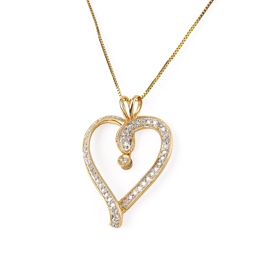 14K Yellow Gold Diamond Heart Pendant Necklace