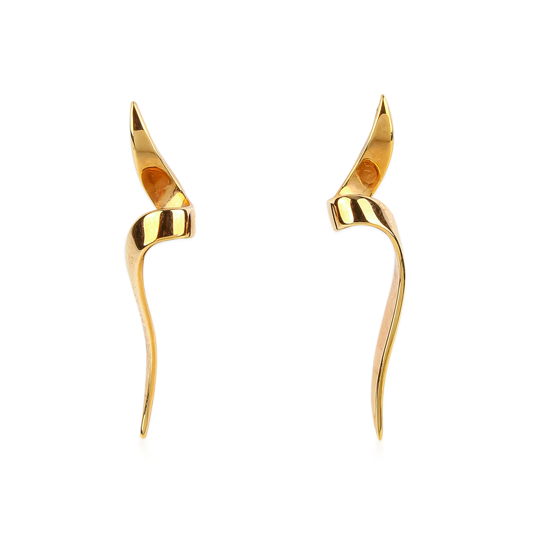14K Yellow Gold Elongated Ribbon Twist Stud Earrings