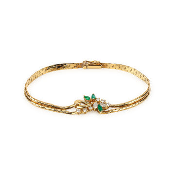 14K Yellow Gold Emerald & Diamond Bracelet