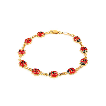 14K Yellow Gold Enamel Ladybug Bracelet