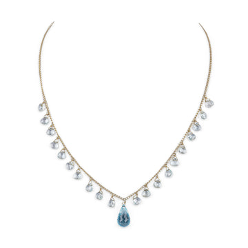 14K Yellow Gold Faceted Blue Topaz Station Necklace