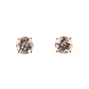 14K Yellow Gold Faceted Pink Topaz Stud Earrings