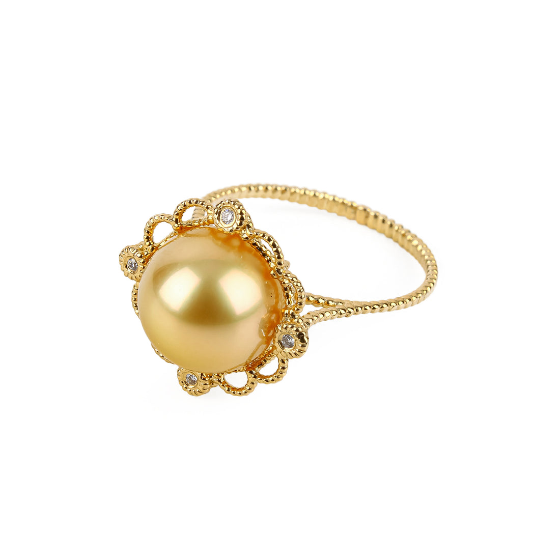 14K Yellow Gold Gold South Sea Pearl & Diamond Ring