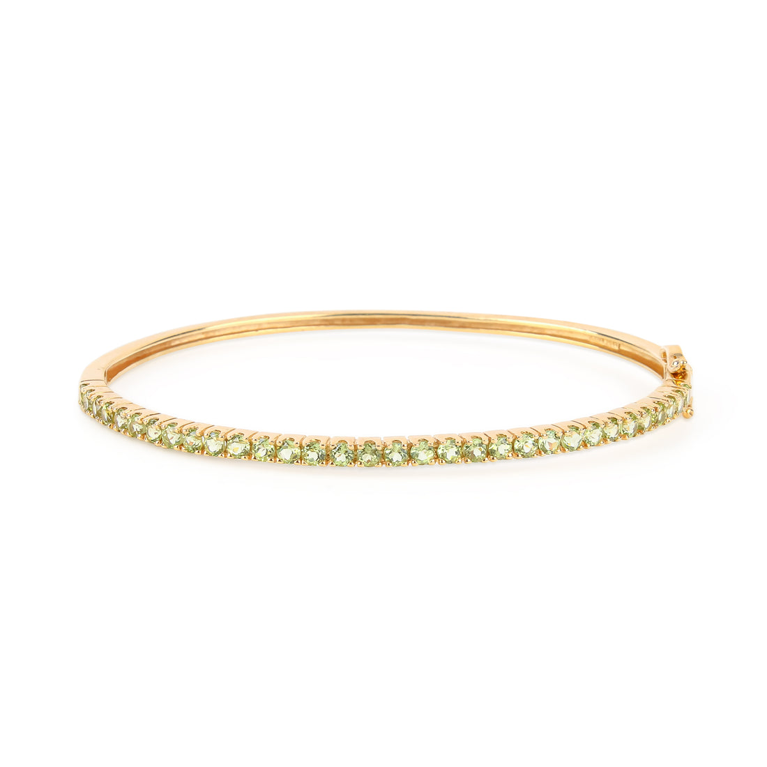 14K Yellow Gold Green Amethyst Hinged Bangle