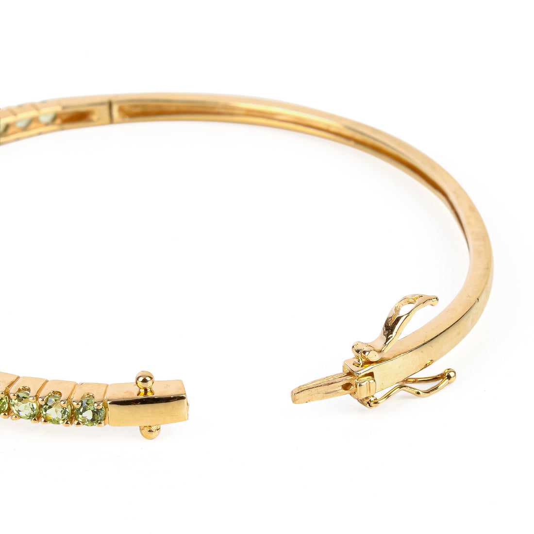14K Yellow Gold Green Amethyst Hinged Bangle