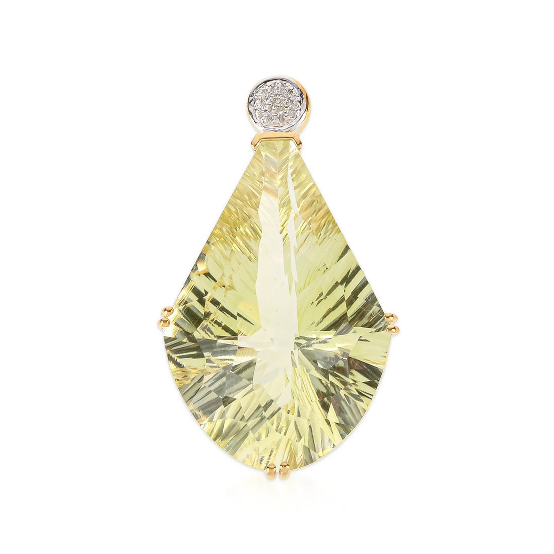 14K Yellow Gold Green Amethyst & Diamond Pendant