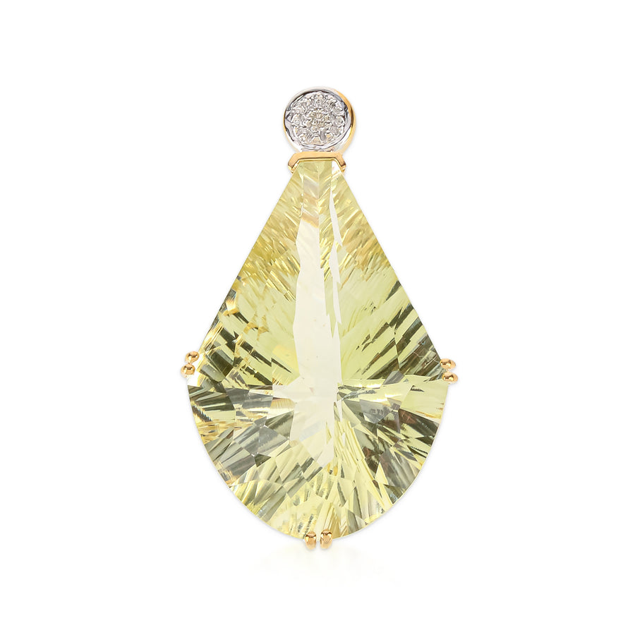 14K Yellow Gold Green Amethyst & Diamond Pendant