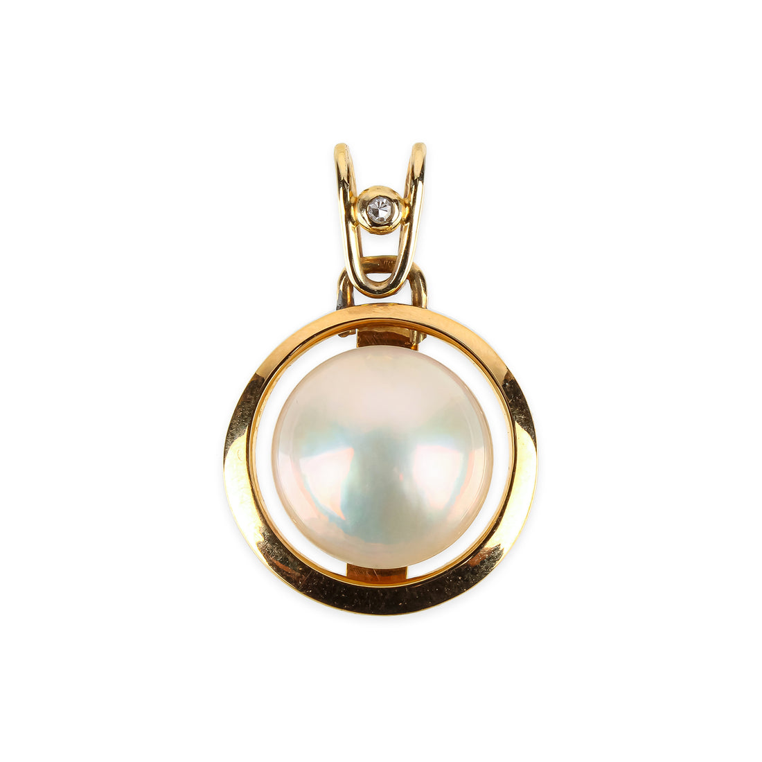 14K Yellow Gold Mabe Pearl & Diamond Pendant