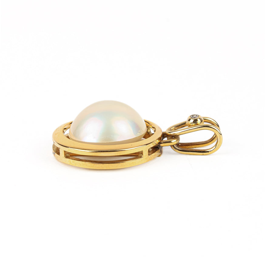 14K Yellow Gold Mabe Pearl & Diamond Pendant