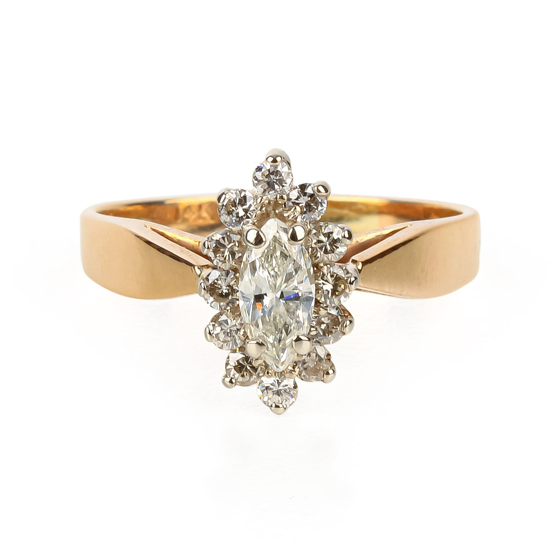 14K Yellow Gold Marquise Diamond Cluster Ring