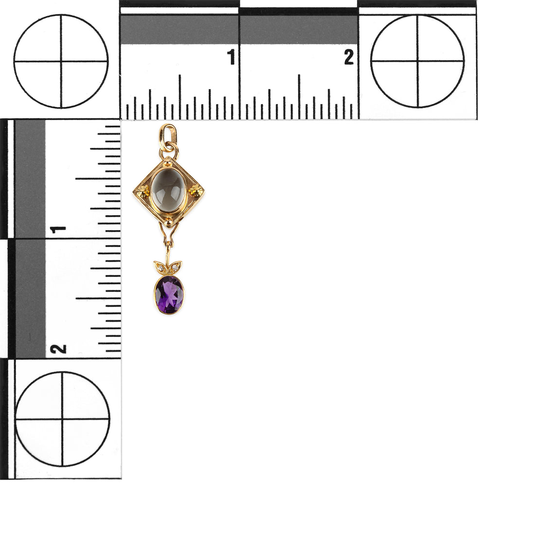 14K Yellow Gold Moonstone, Amethyst, & Diamond Pendant