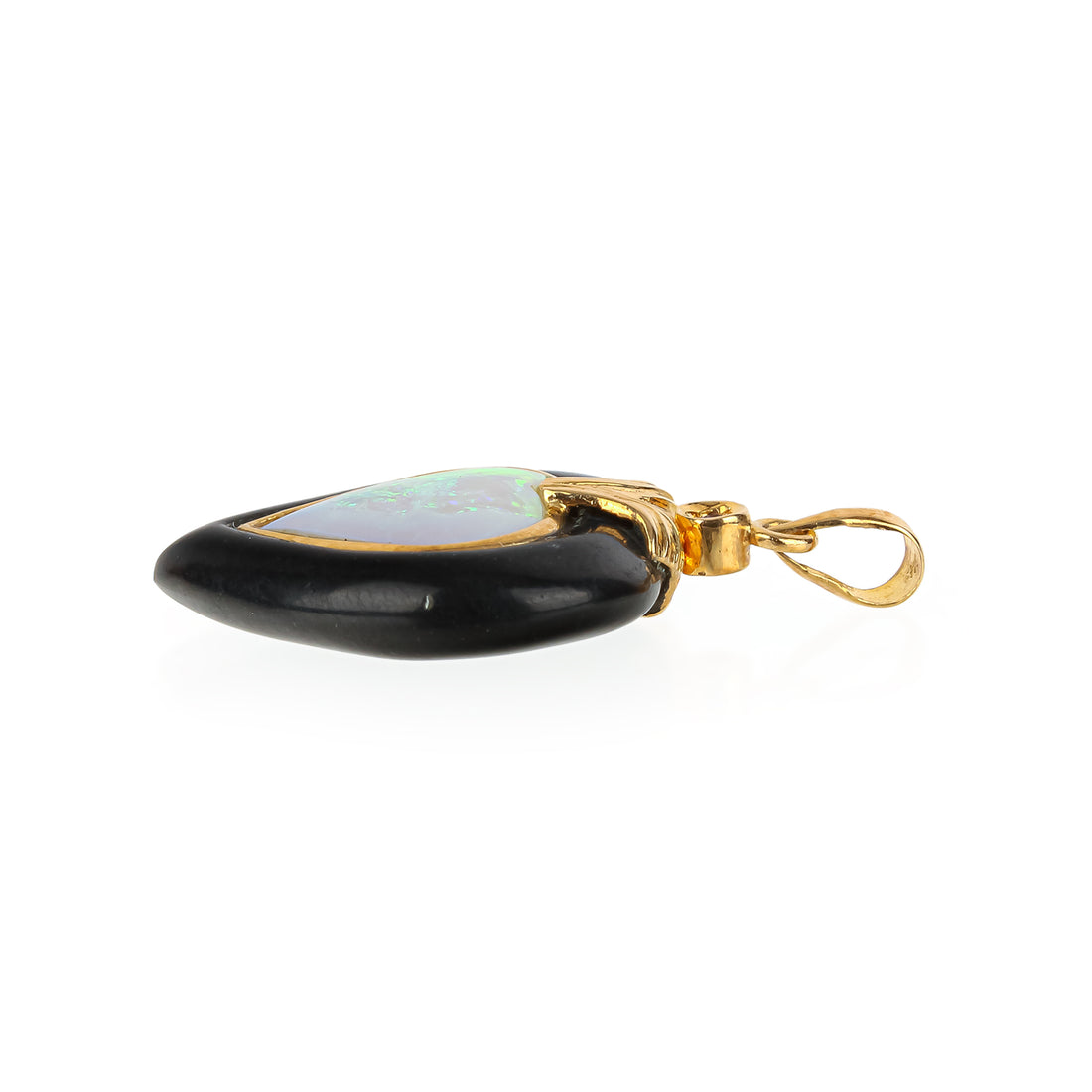 14K Yellow Gold Onyx, Opal, & Diamond Heart Pendant