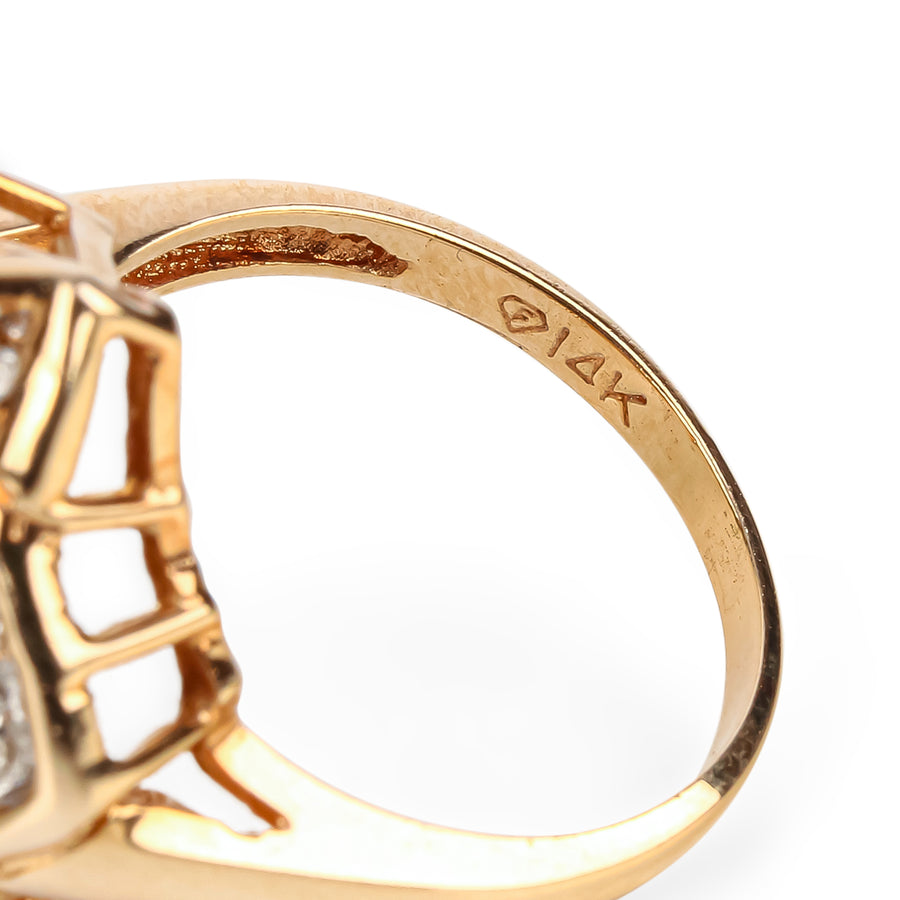 14K Yellow Gold Oval Ruby & Diamond Flower Ring