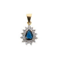 14K Yellow Gold Pear Shape Sapphire & Diamond Cluster Pendant