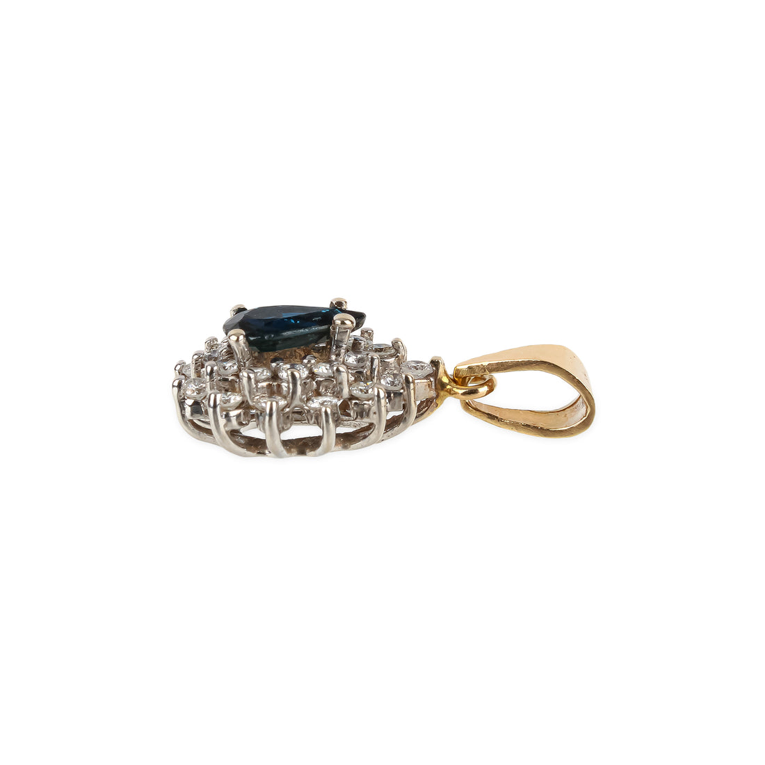 14K Yellow Gold Pear Shape Sapphire & Diamond Cluster Pendant