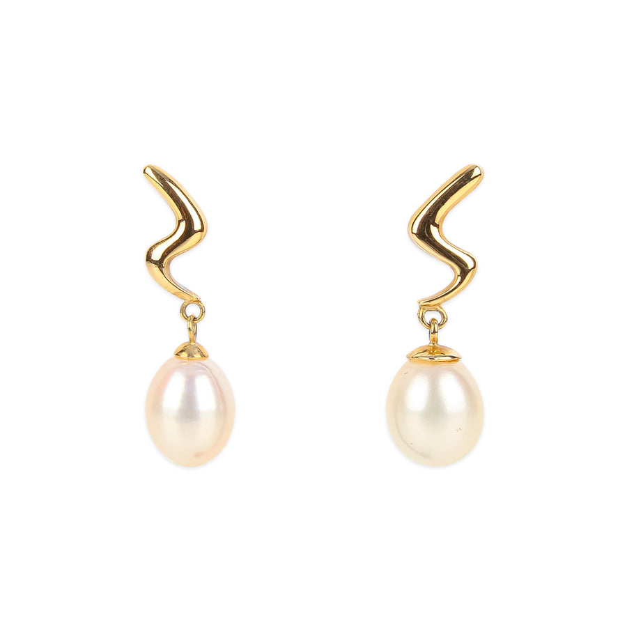 14K Yellow Gold Pearl Drop Earrings