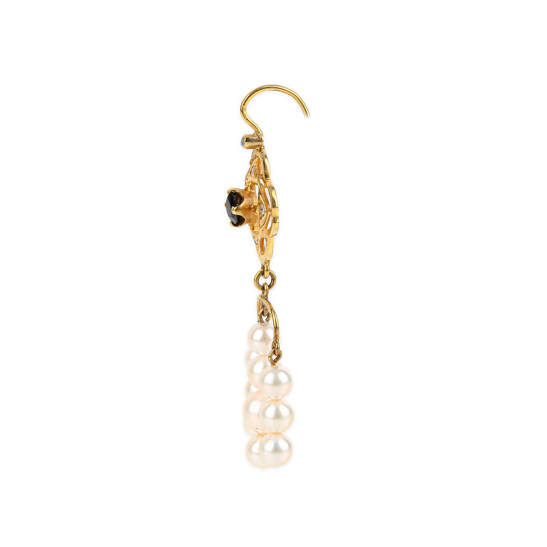 14K Yellow Gold Pearl, Sapphire, & Diamond Drop Earrings