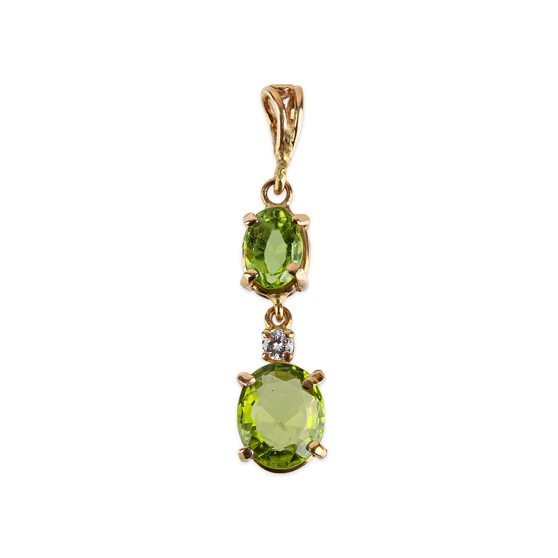 14K Yellow Gold Peridot & Diamond Drop Pendant