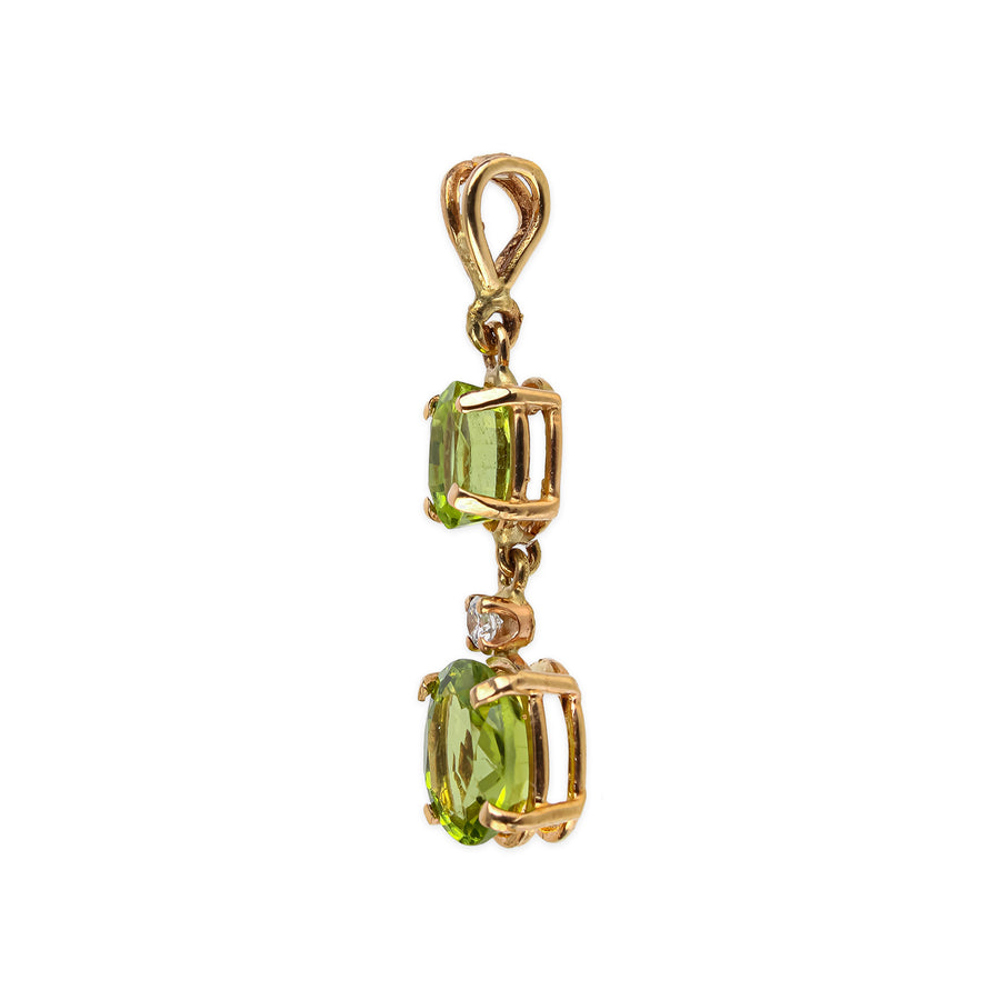 14K Yellow Gold Peridot & Diamond Drop Pendant