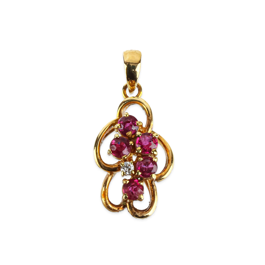 14K Yellow Gold Pink Spinel & Diamond Cluster Pendant