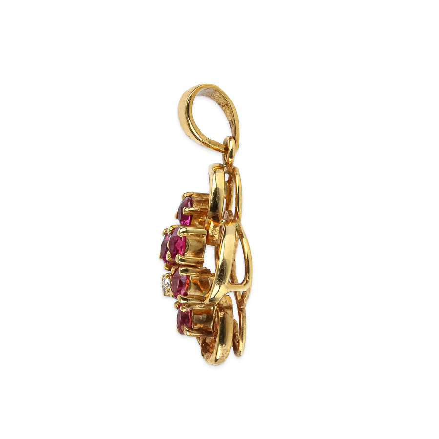 14K Yellow Gold Pink Spinel & Diamond Cluster Pendant