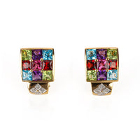 14K Yellow Gold Princess Cut Multi-Stone Omega Earrings