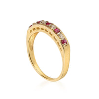 14K Yellow Gold Ruby & Diamond Half Band Ring