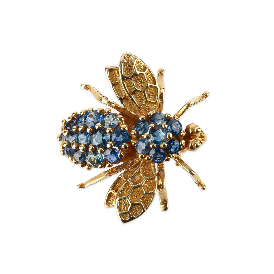 14K Yellow Gold Sapphire Bee Brooch