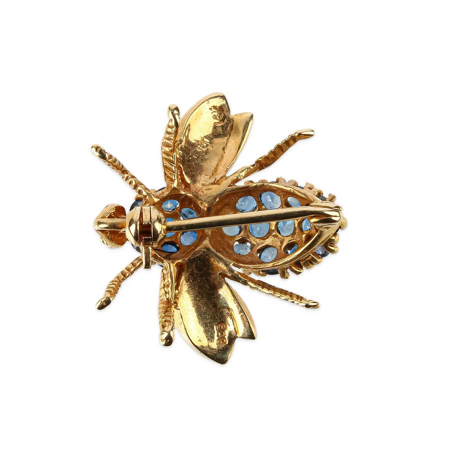 14K Yellow Gold Sapphire Bee Brooch