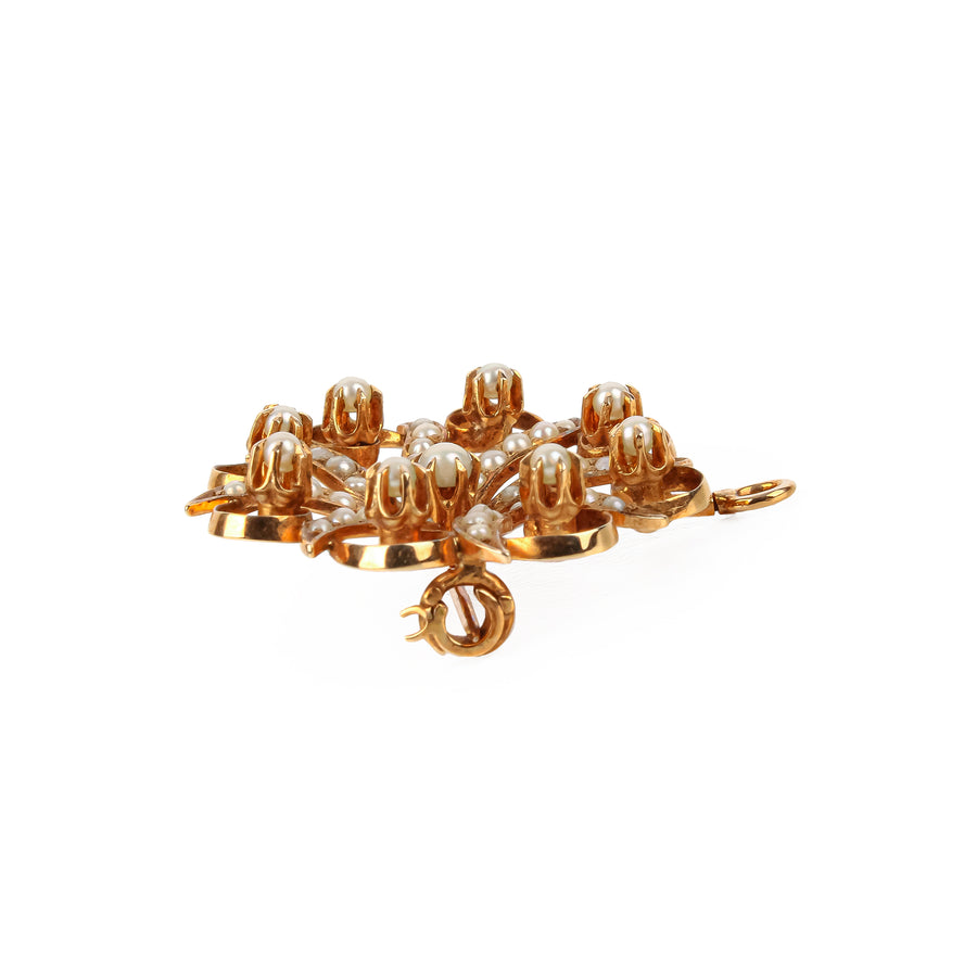 14K Yellow Gold Seed Pearl Flower Pin Pendant