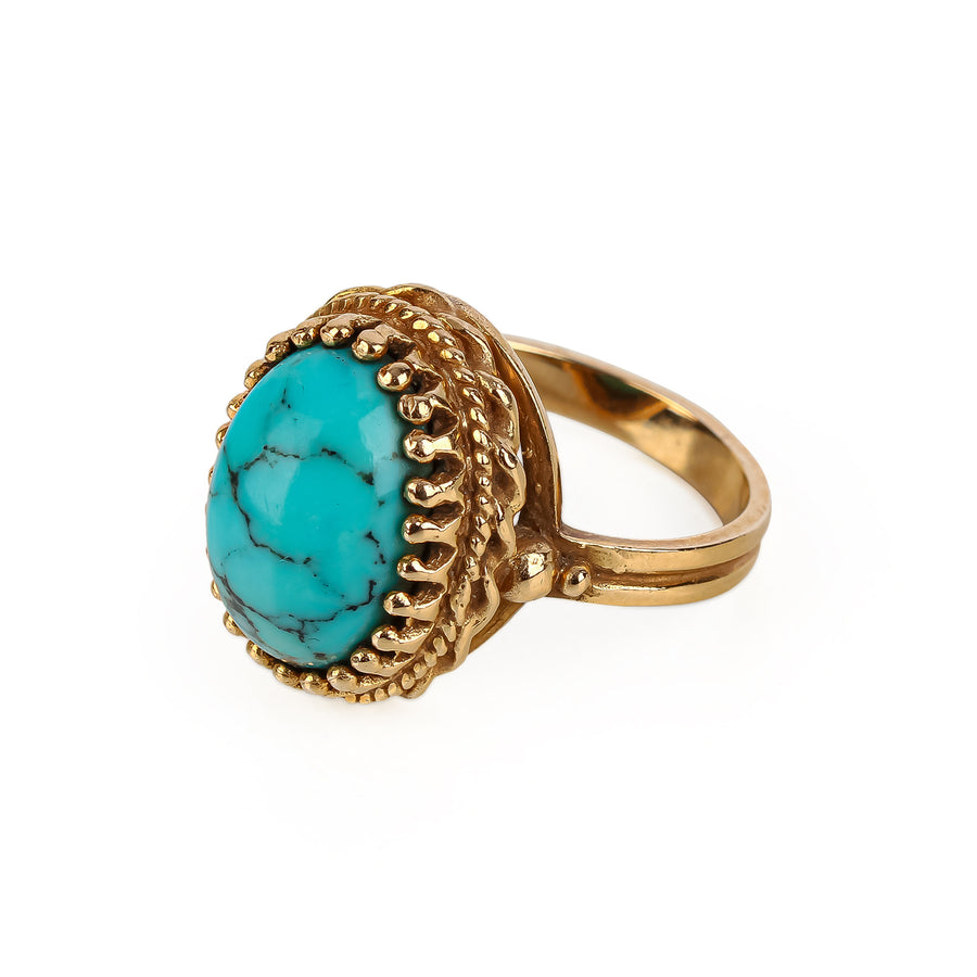 14K Yellow Gold Turquoise Cabochon Ring