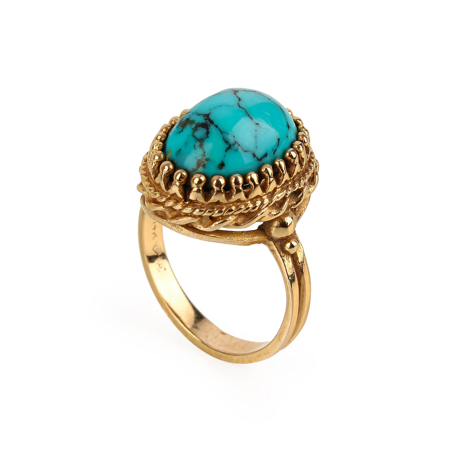 14K Yellow Gold Turquoise Cabochon Ring