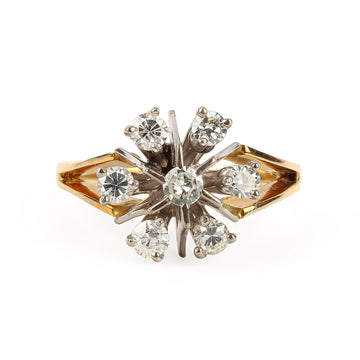 14K Yellow & White Gold Diamond Cluster Ring