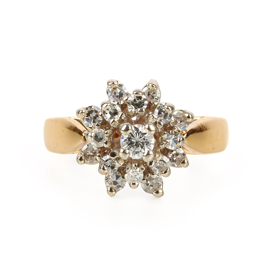 14K Yellow & White Gold Diamond Flower Cluster Ring