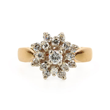 14K Yellow & White Gold Diamond Flower Cluster Ring