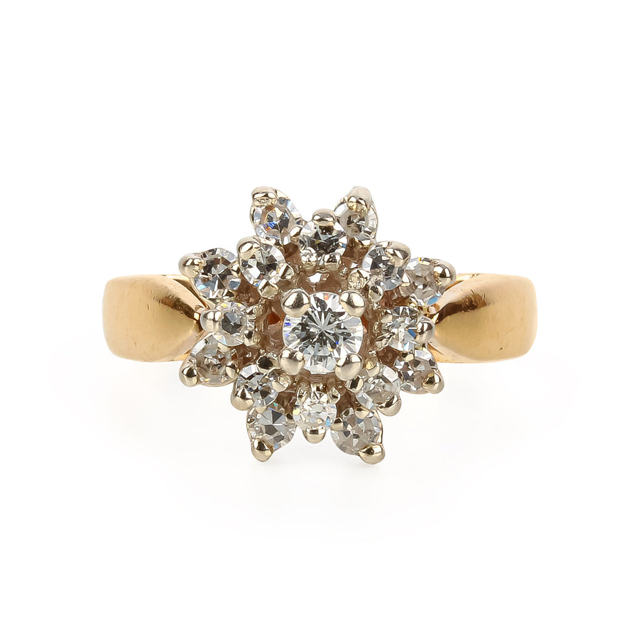 14K Yellow & White Gold Diamond Flower Cluster Ring