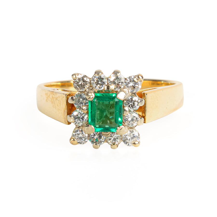 14K Yellow & White Gold Emerald Diamond Cluster Ring