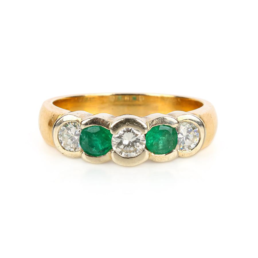 14K Yellow & White Gold Emerald & Diamond Half-Band Ring