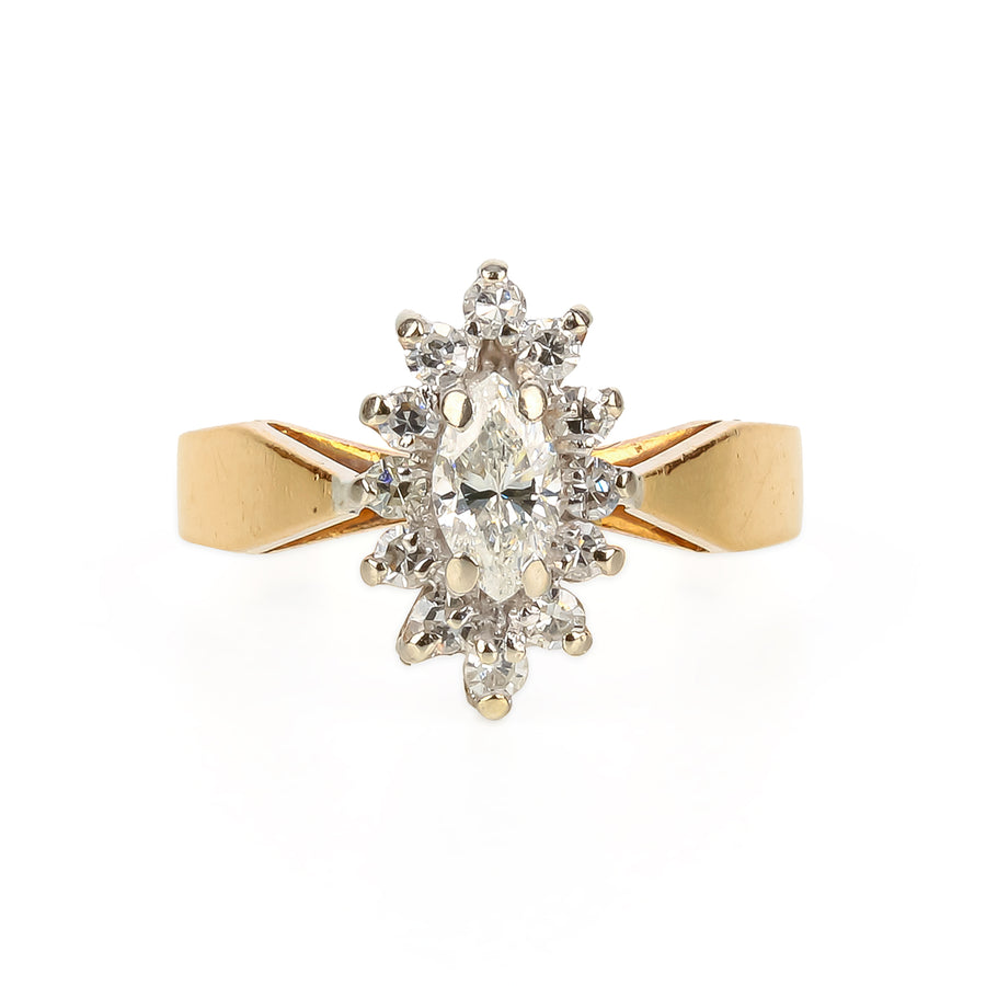 14K Yellow & White Gold Marquise Diamond Cluster Ring