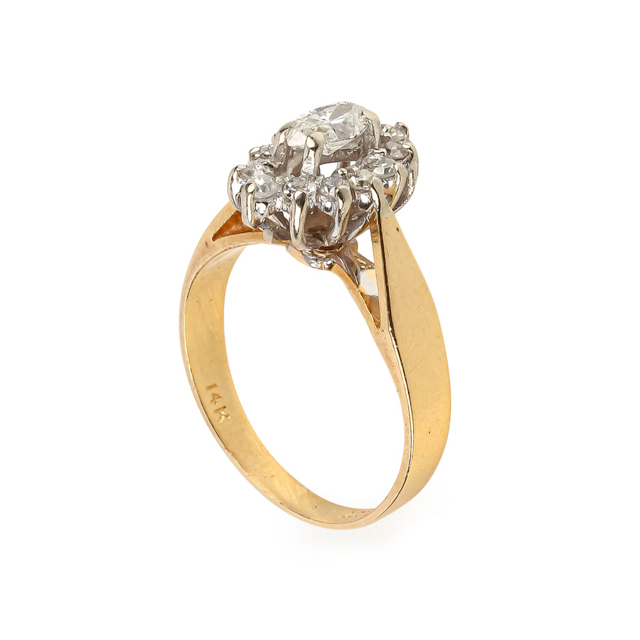 14K Yellow & White Gold Marquise Diamond Cluster Ring